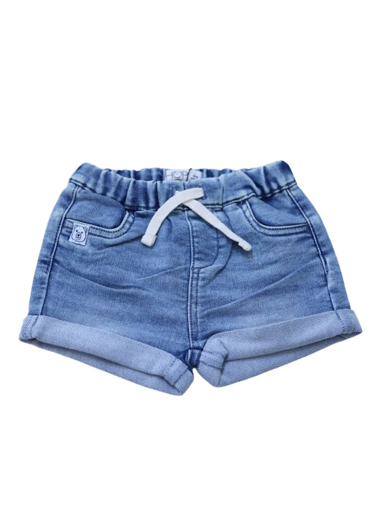 HOP Baby Boys Light Blue Washed Regular Fit Denim Shorts - Image 3