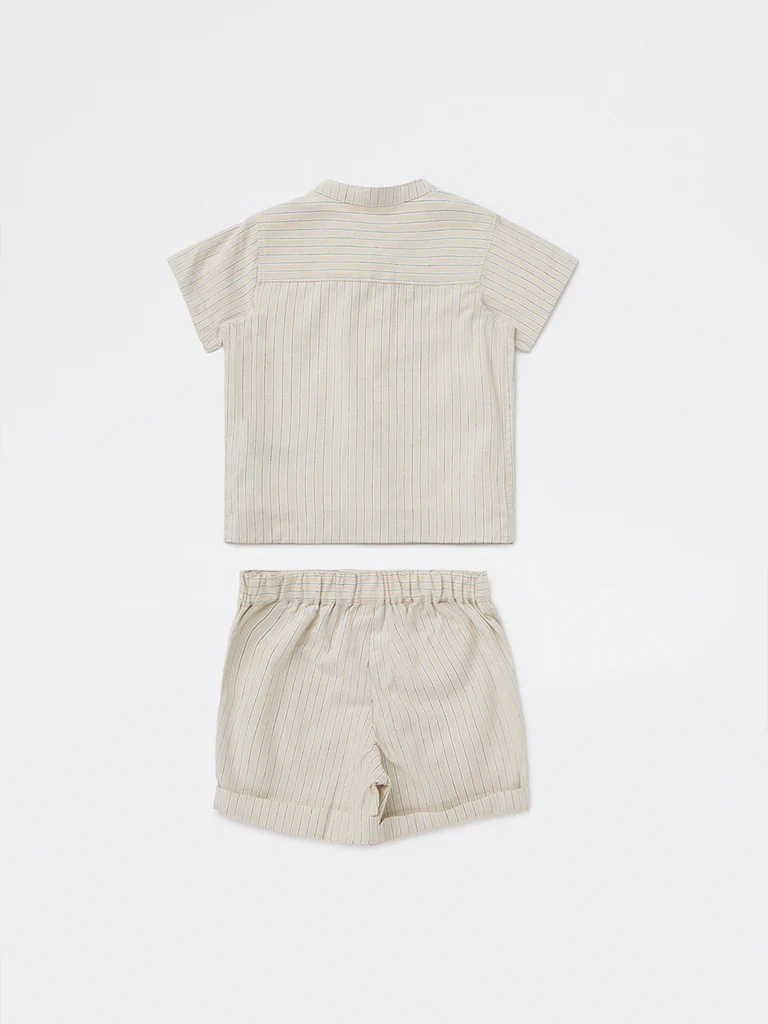 HOP Baby Boys Light Taupe Cotton Shirt with Shorts Set - Image 3