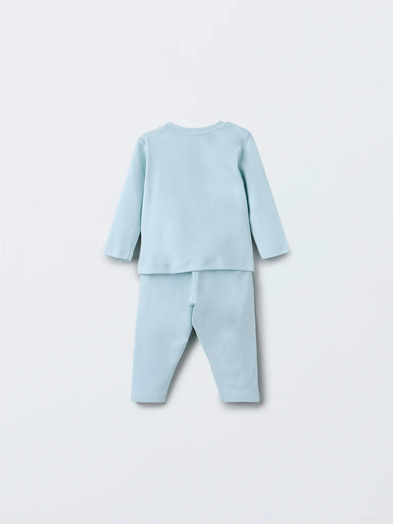 HOP Baby Boys Mint Animal Design Cotton T-Shirt with Pants Set - Image 3