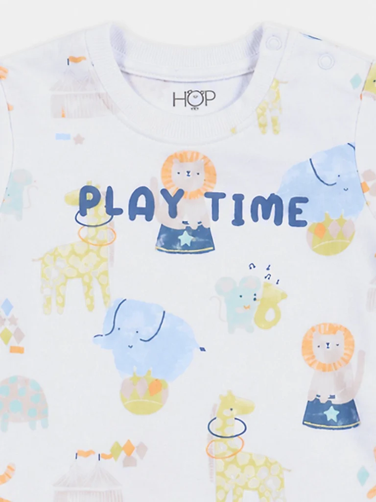 HOP Baby Boys Multicolor Animal Printed Cotton T-Shirt and Shorts Set - Image 3