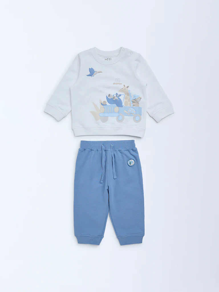 HOP Baby Boys Multicolour Cotton Sweatshirt and Joggers Set - Image 2