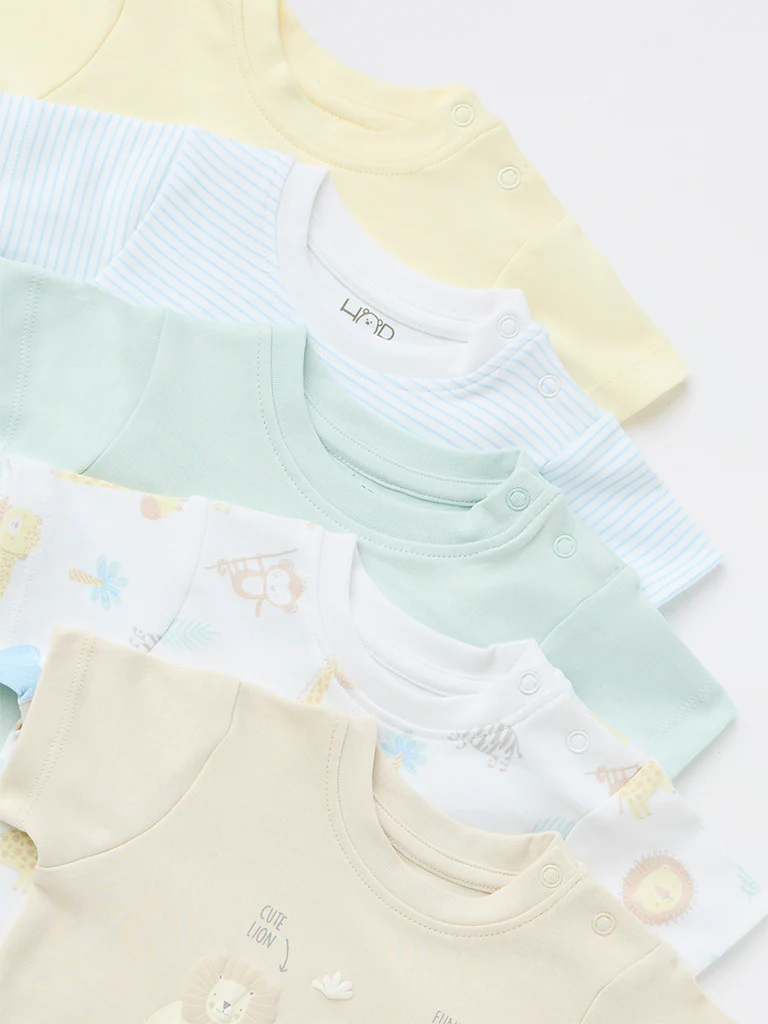 HOP Baby Boys Multicolour Cotton T-Shirt - Pack of 5 - Image 3