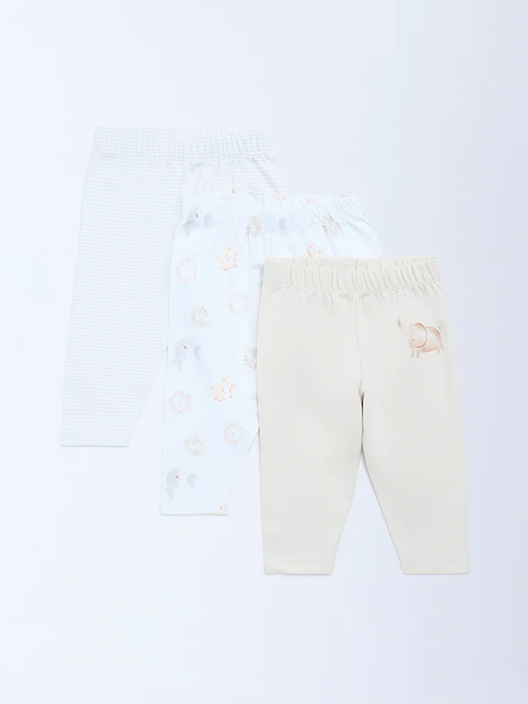 HOP Baby Boys Multicolour Mid-Rise Cotton Pants - Pack of 3 - Image 2