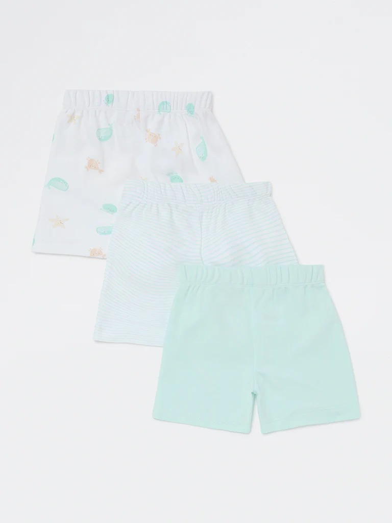 HOP Baby Boys Multicolour Mid-Rise Cotton Shorts - Pack of 3 - Image 3