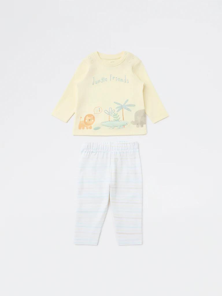 HOP Baby Boys Multicolour Printed Cotton T-Shirt and Pants Set - Image 2