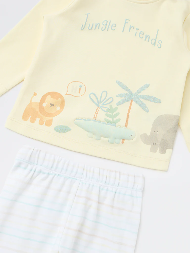 HOP Baby Boys Multicolour Printed Cotton T-Shirt and Pants Set - Image 4