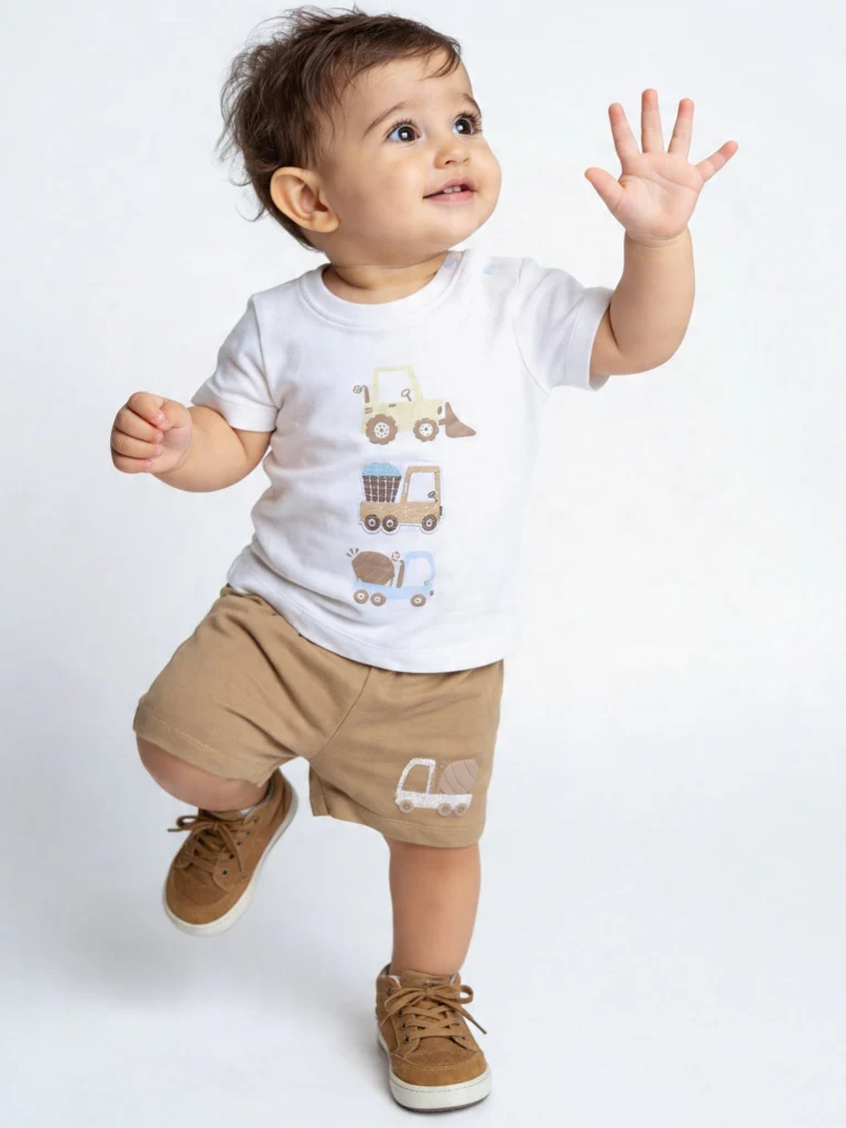 HOP Baby Boys Multicolour Printed Cotton T-Shirt and Shorts Set