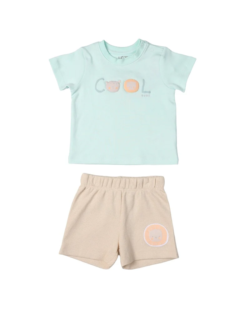 HOP Baby Boys Multicolour Printed Cotton T-Shirt and Shorts Set - Exclusive - Image 2