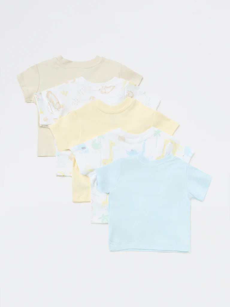 HOP Baby Boys Multicolour Printed Cotton T-Shirts - Pack of 5 - Image 3