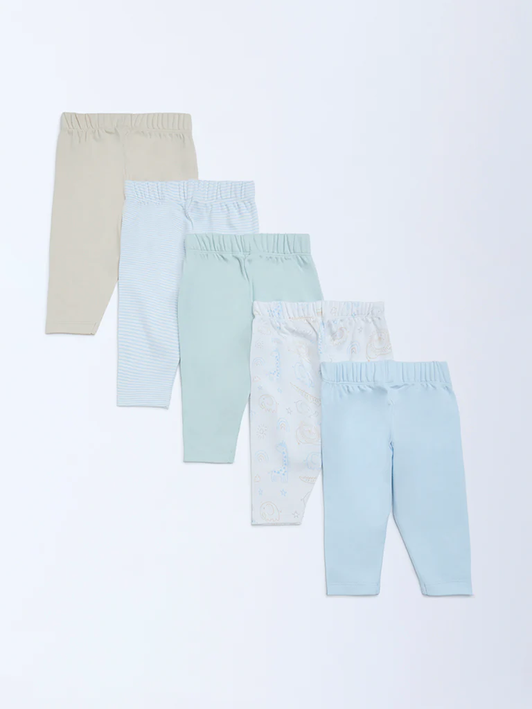 HOP Baby Boys Multicolour Printed Mid-Rise Cotton Pants - Pack of 5 - Image 3