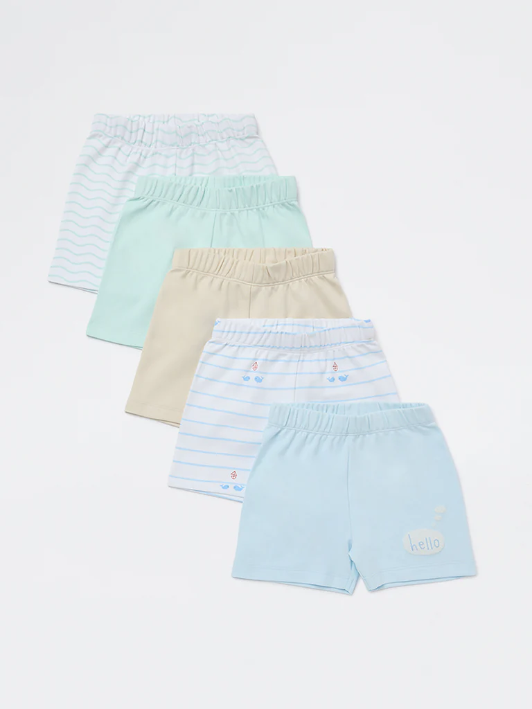 HOP Baby Boys Multicolour Printed Mid-Rise Cotton Shorts - Pack of 5 - Image 2