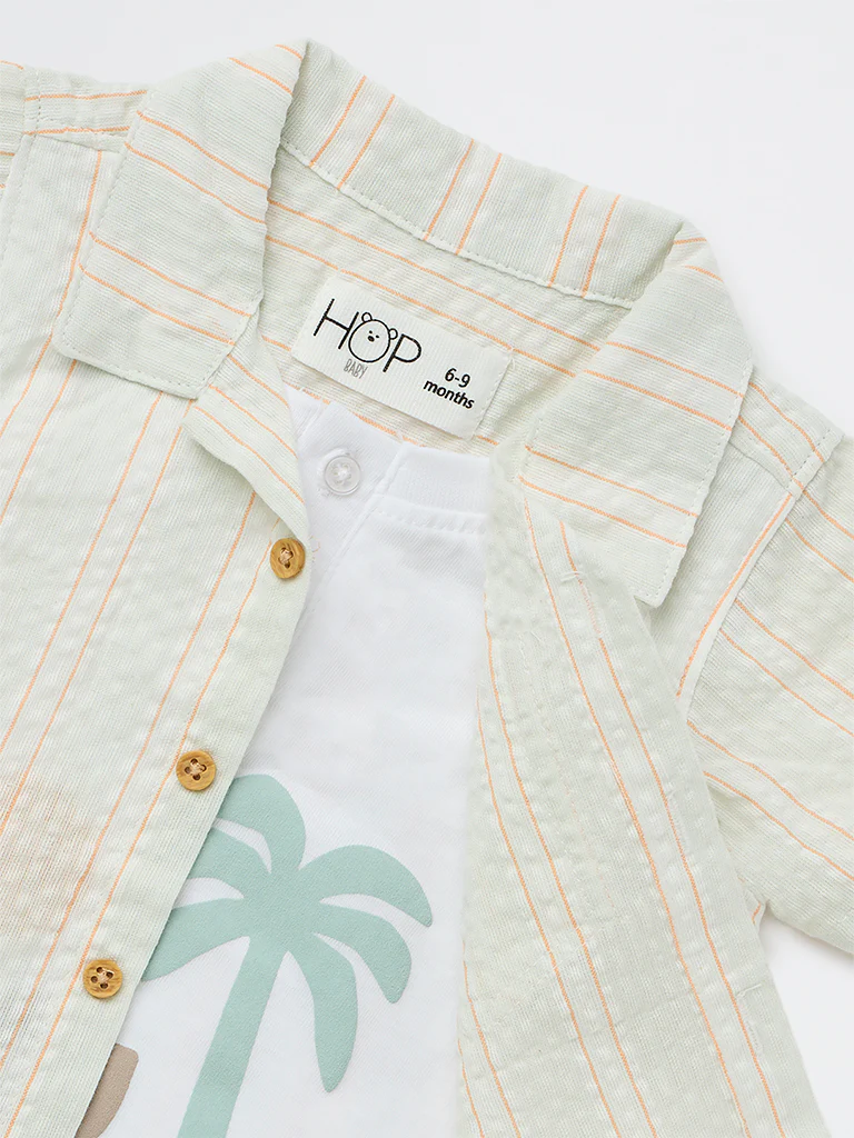 HOP Baby Boys Multicolour Striped Cotton-Blend Shirt - Image 4