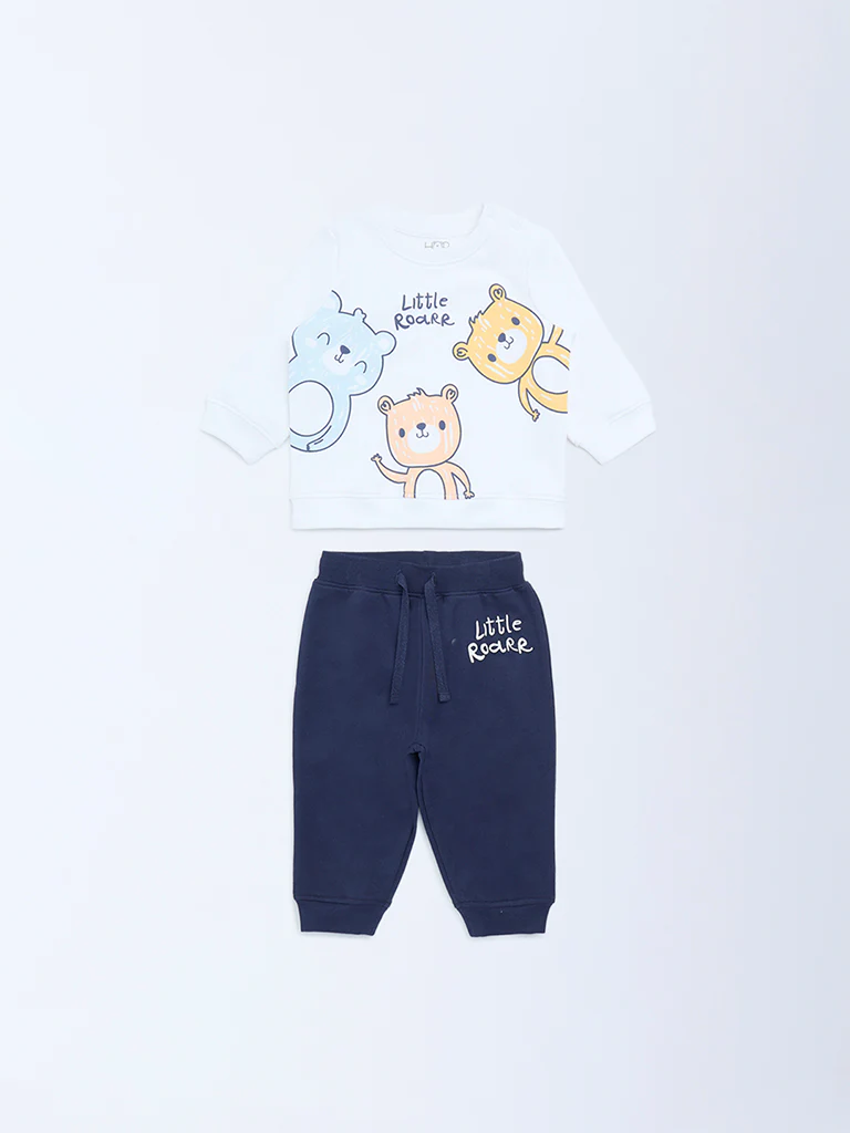 HOP Baby Boys Navy Cotton Sweatshirt and Joggers Set - Image 2