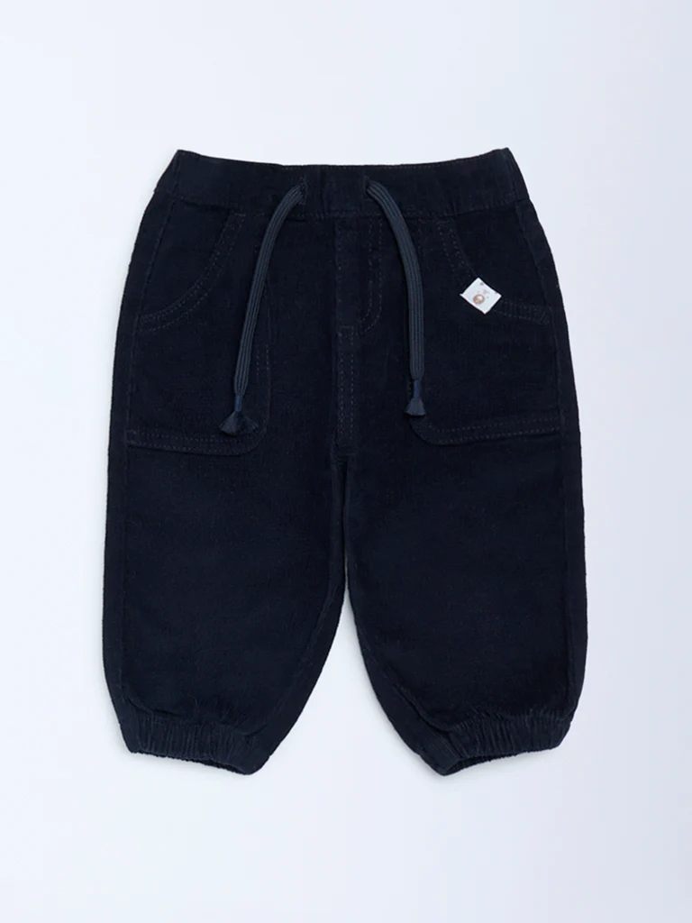 HOP Baby Boys Navy Mid-Rise Corduroy Joggers - Image 3