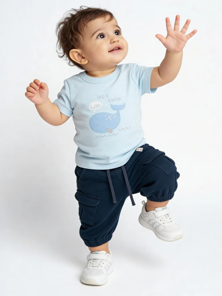 HOP Baby Boys Navy Mid-Rise Cotton-Blend Joggers