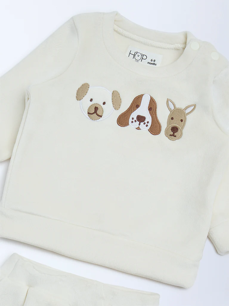 HOP Baby Boys Off-White Animal Design Sweatshirt and Joggers Set - Image 4