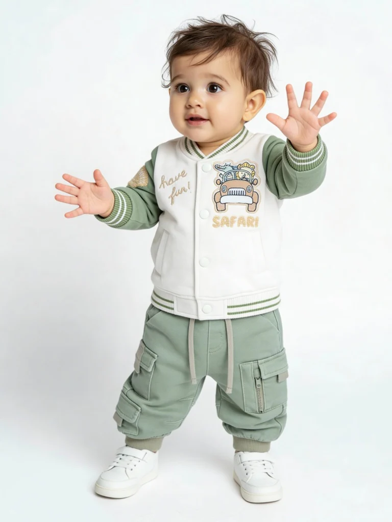 HOP Baby Boys Off-White Colour-Blocked Cotton Jacket
