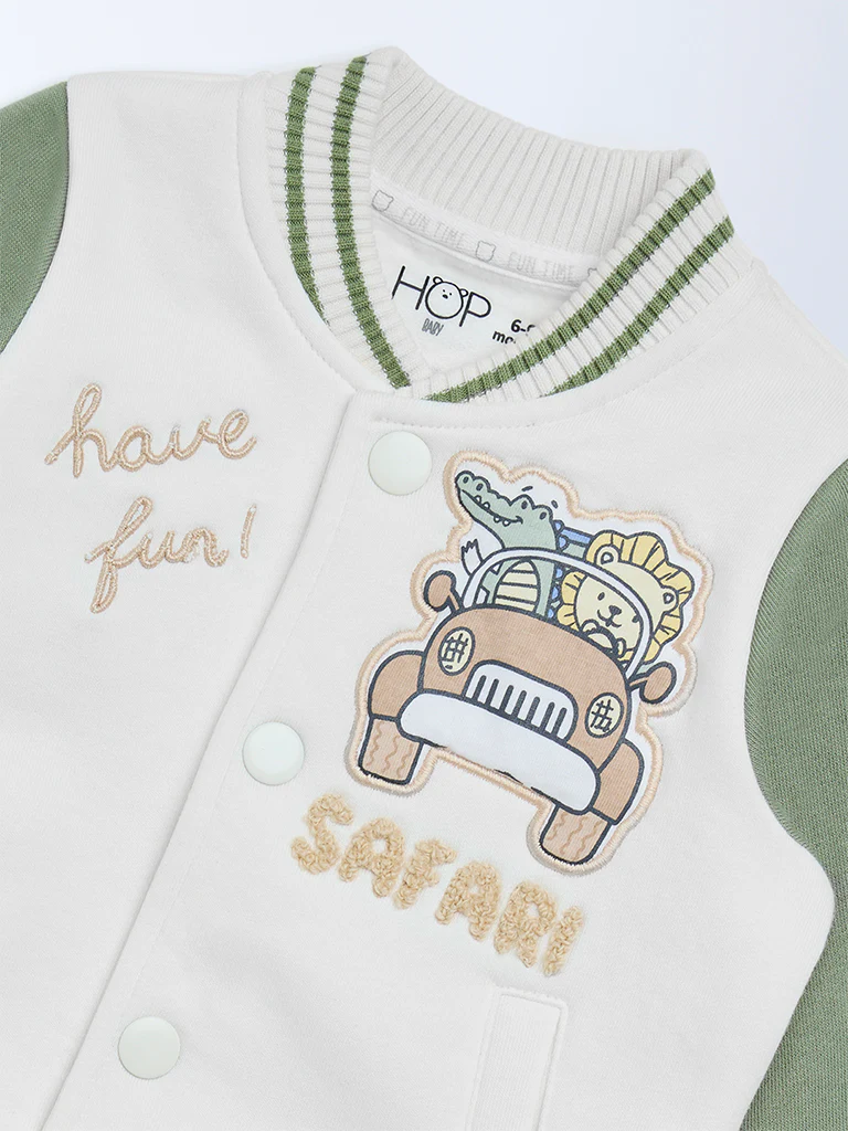 HOP Baby Boys Off-White Colour-Blocked Cotton Jacket - Image 4