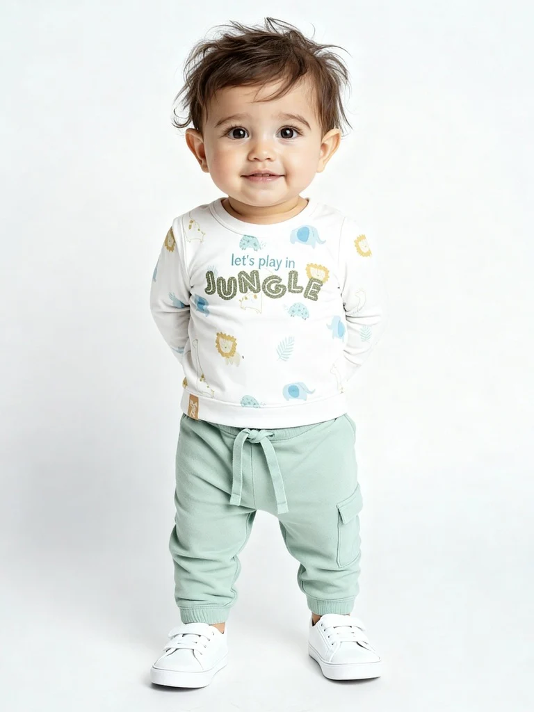 HOP Baby Boys Off-White Cotton-Blend Sweatshirt and Joggers Set