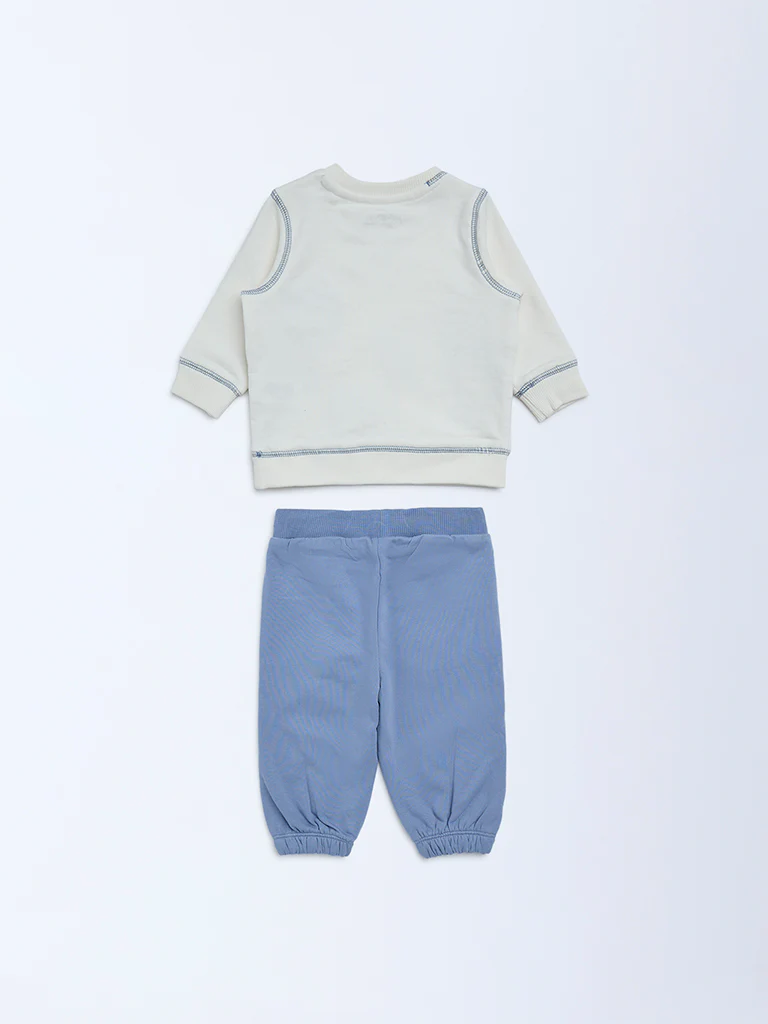 HOP Baby Boys Off-White Cotton-Blend Sweatshirt and Joggers Set - Image 3