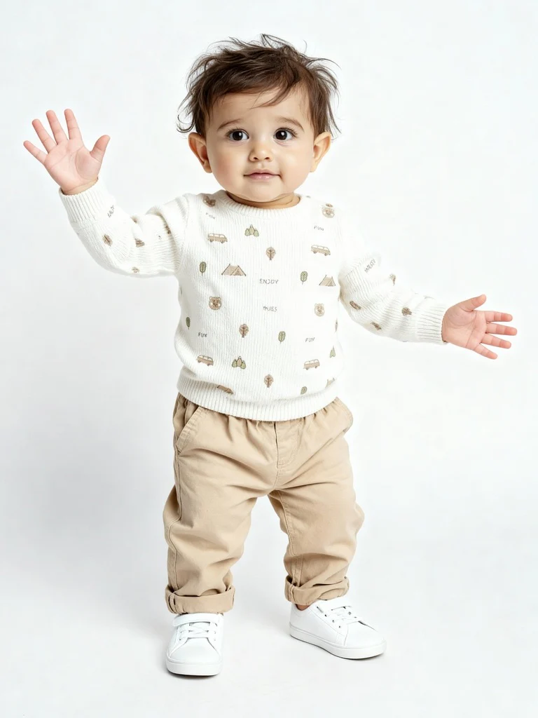 HOP Baby Boys Off-White Embroidered Sweater