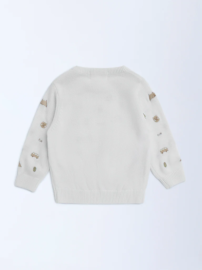 HOP Baby Boys Off-White Embroidered Sweater - Image 3
