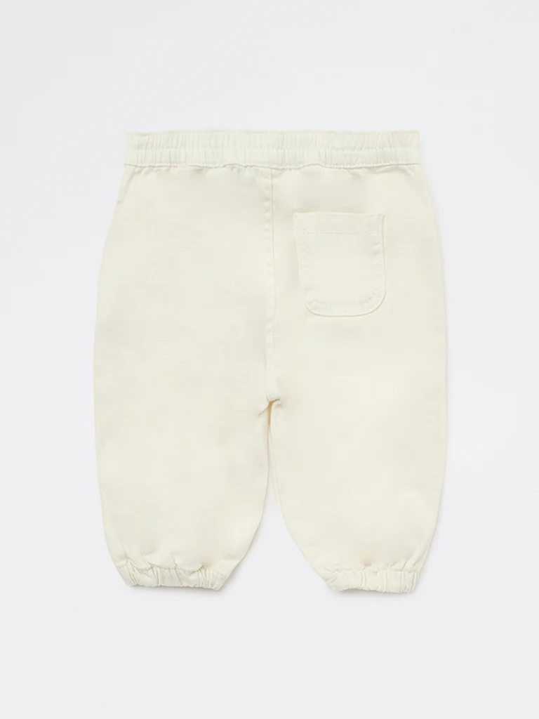 HOP Baby Boys Off-White Mid-Rise Cotton-Blend Joggers - Image 3