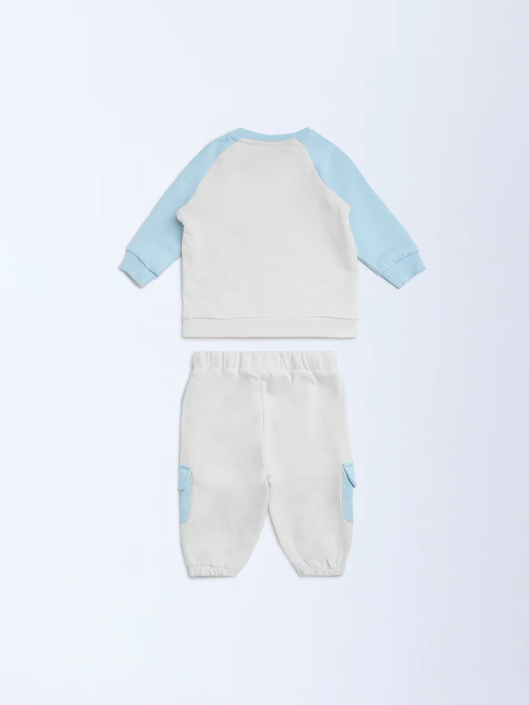 HOP Baby Boys Off-White Printed Cotton T-Shirt and Joggers Set - Image 3