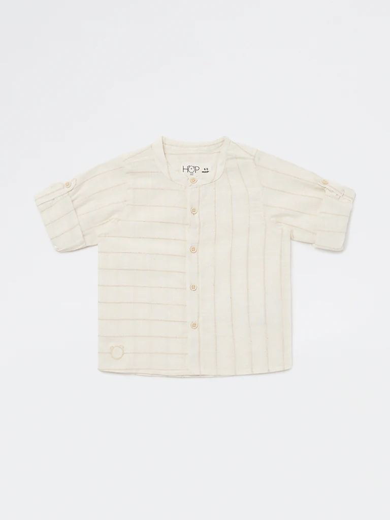 HOP Baby Boys Off-White Striped Cotton-Blend Shirt - Image 2