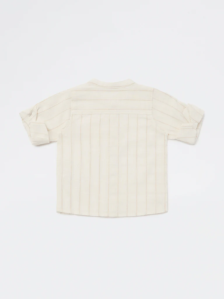 HOP Baby Boys Off-White Striped Cotton-Blend Shirt - Image 3
