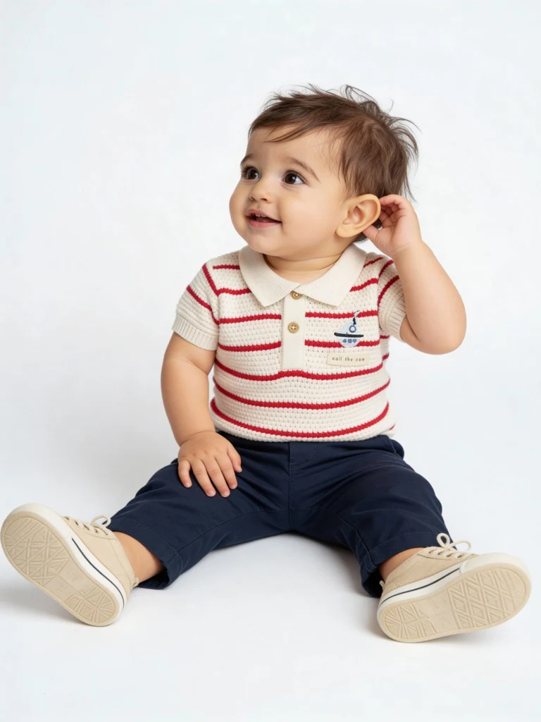 HOP Baby Boys Off-White Striped Cotton Sweater