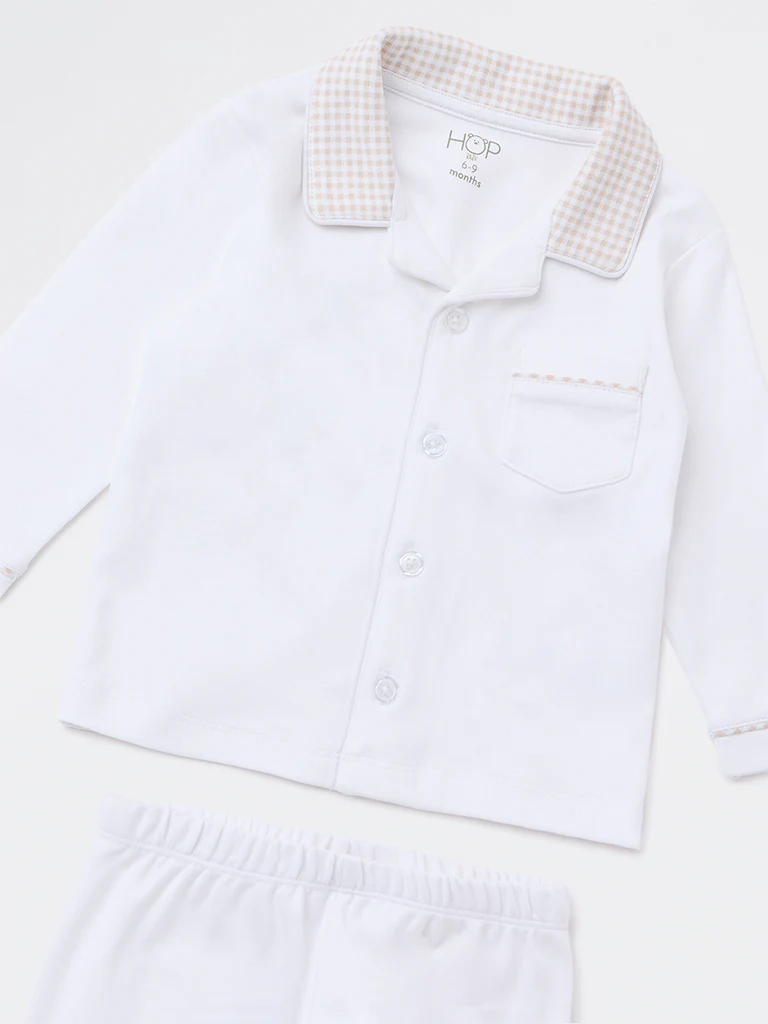HOP Baby Boys Off-White SUPIMA Cotton Shirt and Pants Set - Image 4