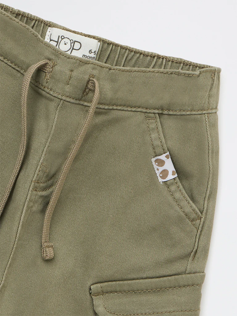 HOP Baby Boys Olive Mid-Rise Cotton-Blend Joggers - Image 4