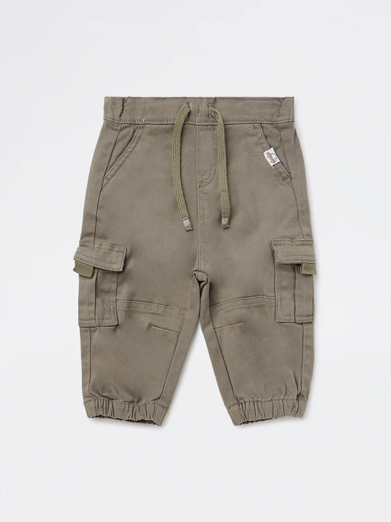 HOP Baby Boys Olive Mid-Rise Cotton-Blend Joggers - Image 3