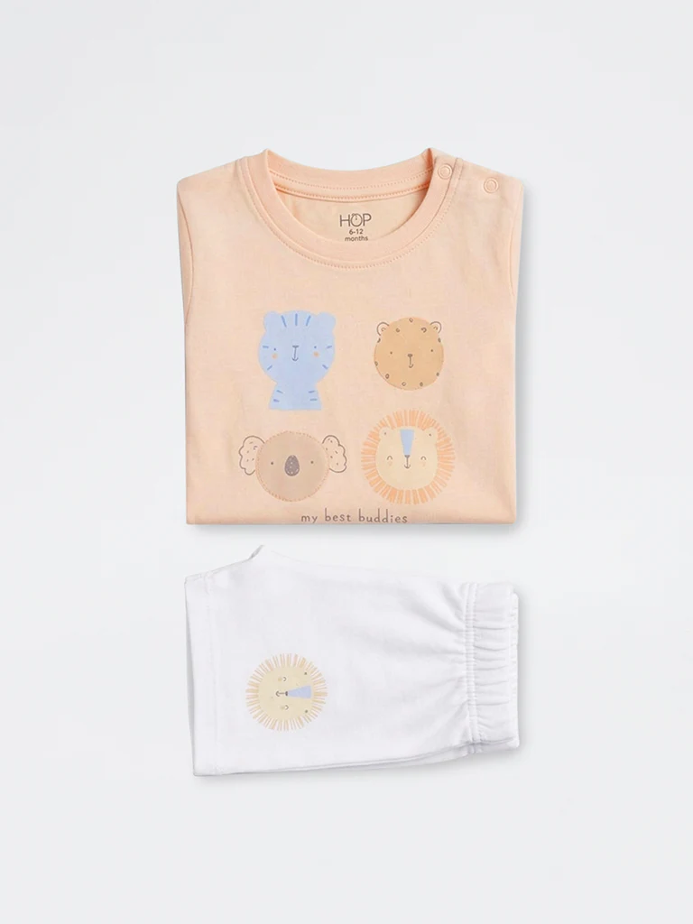 2-Piece HOP Baby Boys Orange Animal Printed Cotton Set - Image 3