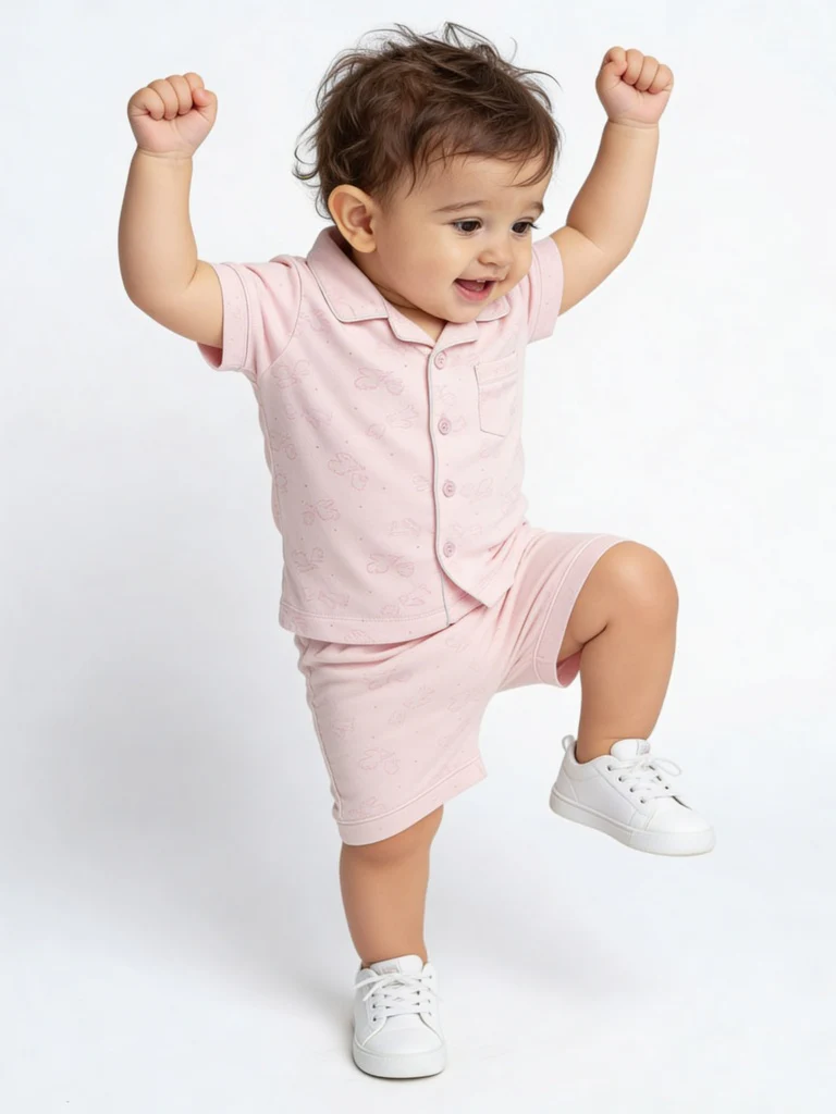 HOP Baby Boys Pink Animal Printed SUPIMA Cotton Shirt and Shorts Set