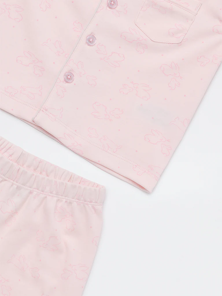 HOP Baby Boys Pink Animal Printed SUPIMA Cotton Shirt and Shorts Set - Image 4