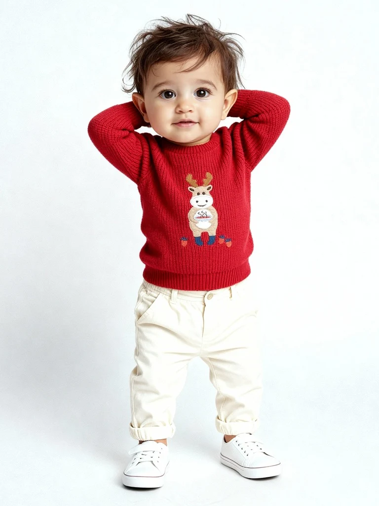 HOP Baby Boys Red Animal Cotton Embroidered Sweater