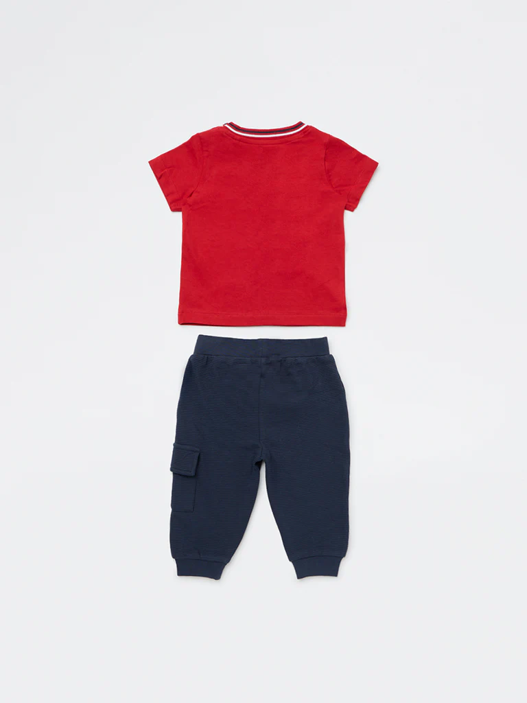 HOP Baby Boys Red Animal Design Cotton T-Shirt and Jogger Set - Image 3