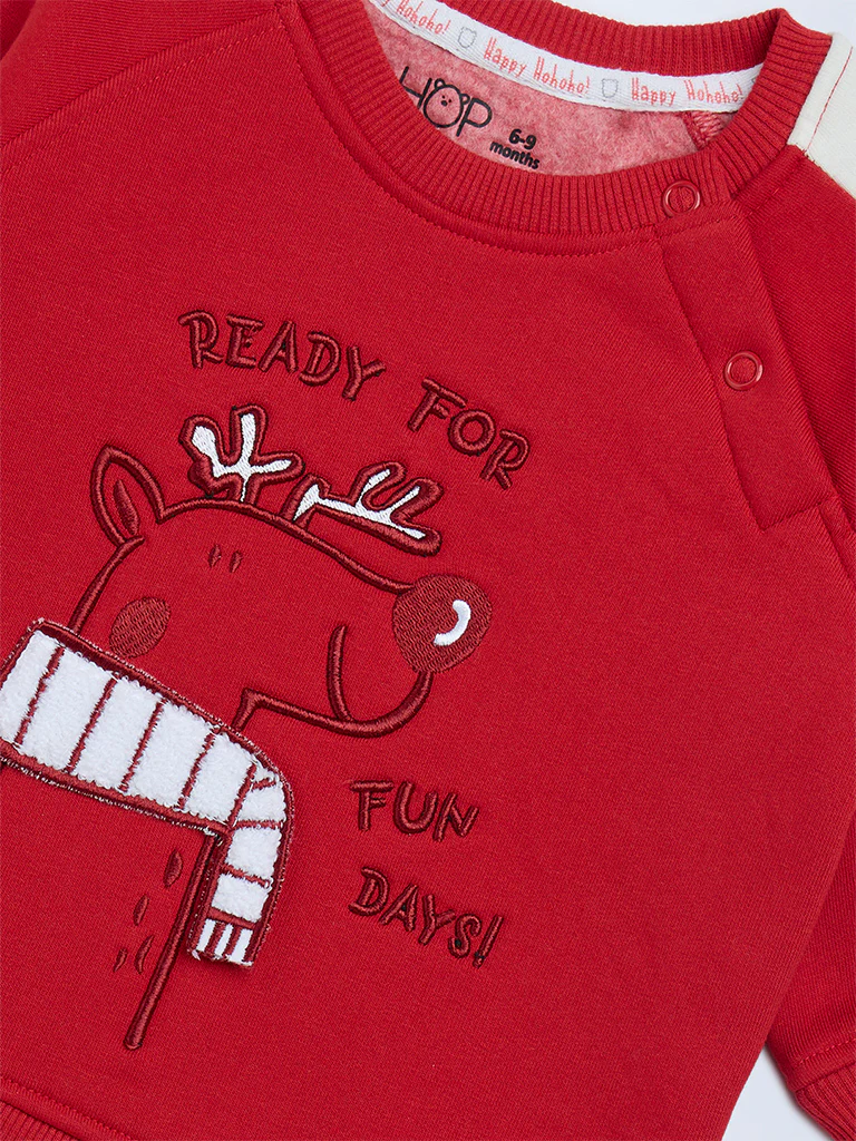 HOP Baby Boys Red Christmas-Themed Cotton-Blend Sweatshirt - Image 4