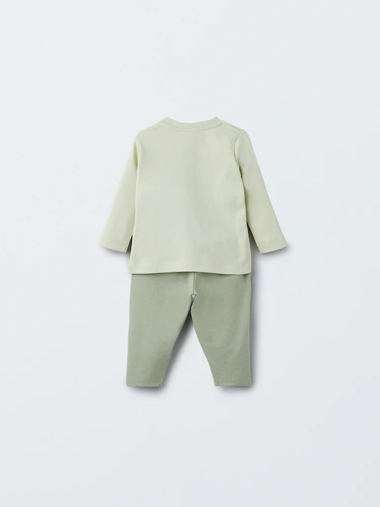 HOP Baby Boys Sage Animal Design Cotton T-Shirt with Pants Set - Image 3