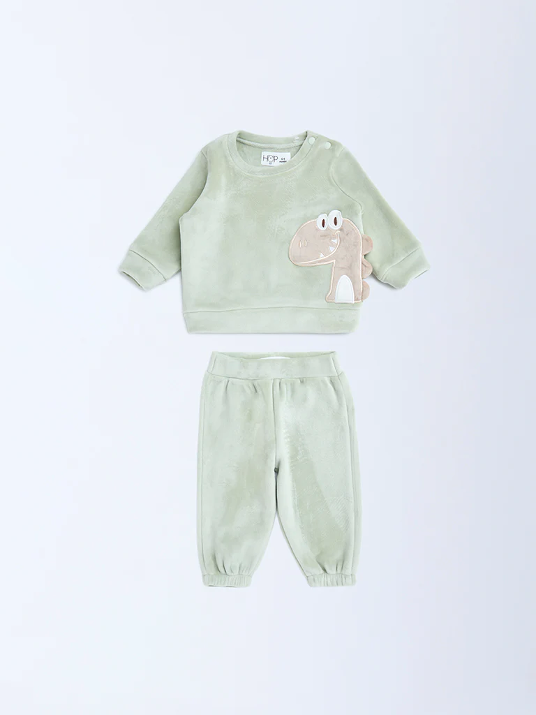 HOP Baby Boys Sage Animal Design Sweatshirt and Joggers Set - Image 2