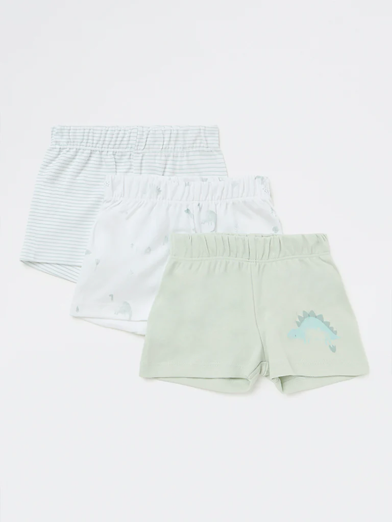 HOP Baby Boys Sage Animal Printed Mid-Rise Cotton Shorts - Pack of 3 - Image 2