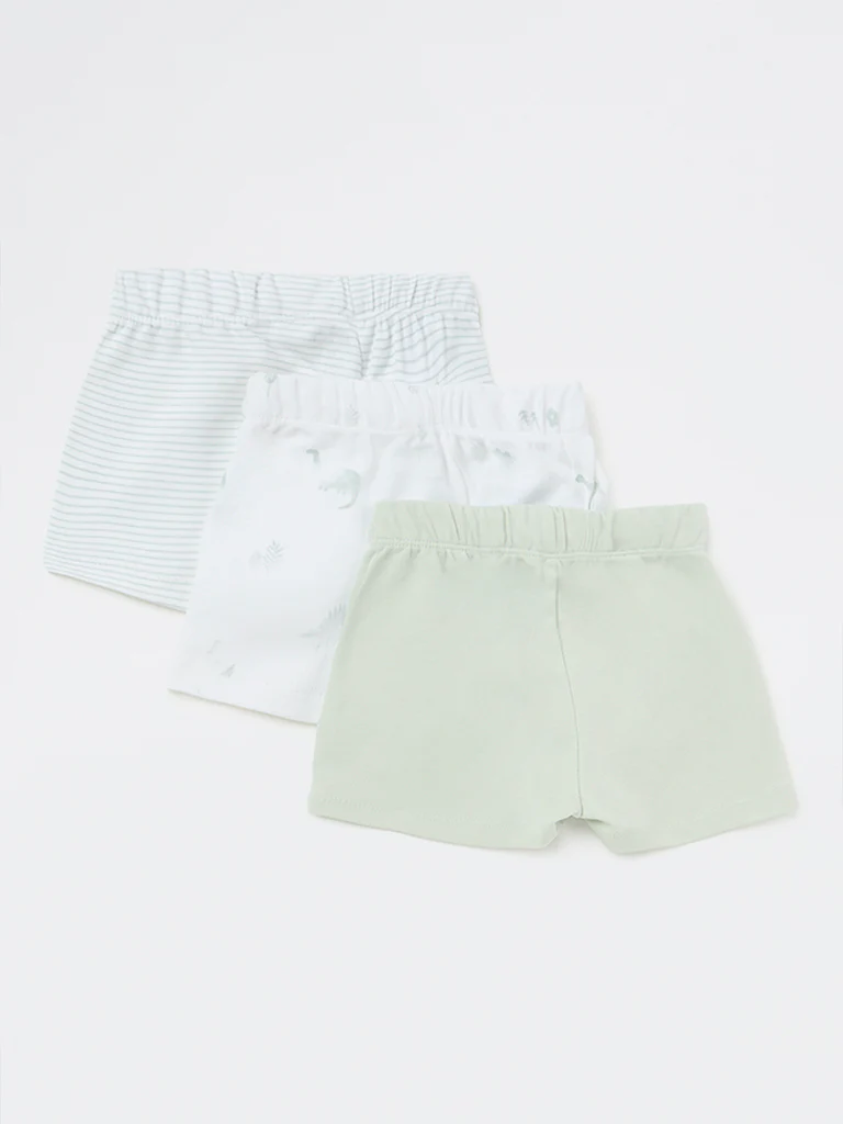 HOP Baby Boys Sage Animal Printed Mid-Rise Cotton Shorts - Pack of 3 - Image 3