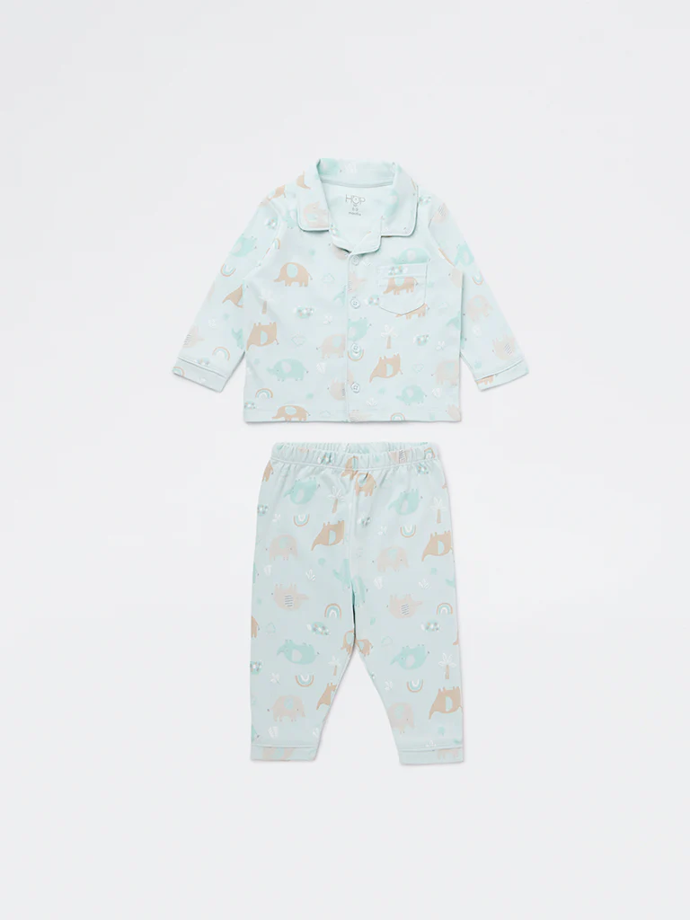 HOP Baby Boys Sage Animal Printed SUPIMA Cotton Shirt and Pants Set - Image 2