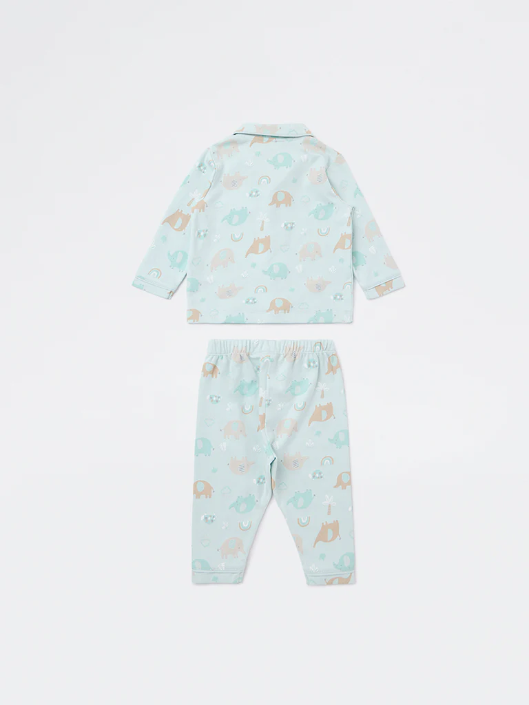 HOP Baby Boys Sage Animal Printed SUPIMA Cotton Shirt and Pants Set - Image 3