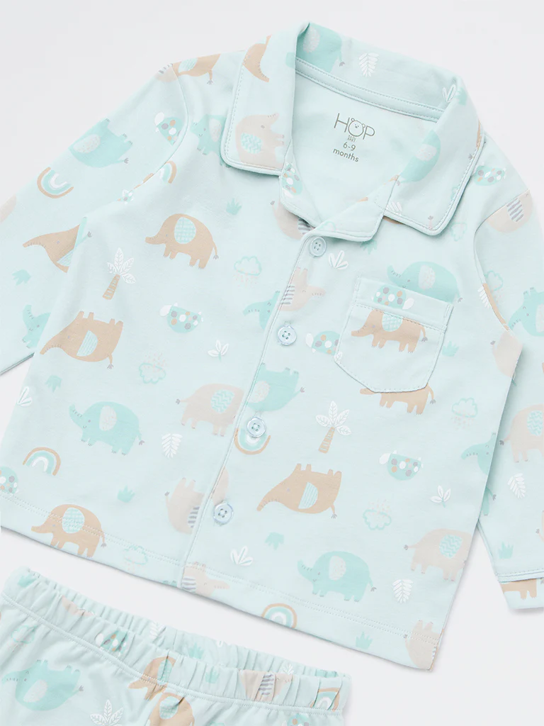 HOP Baby Boys Sage Animal Printed SUPIMA Cotton Shirt and Pants Set - Image 4