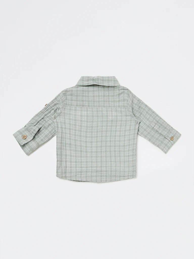 HOP Baby Boys Sage Checkered Cotton Shirt - Image 3