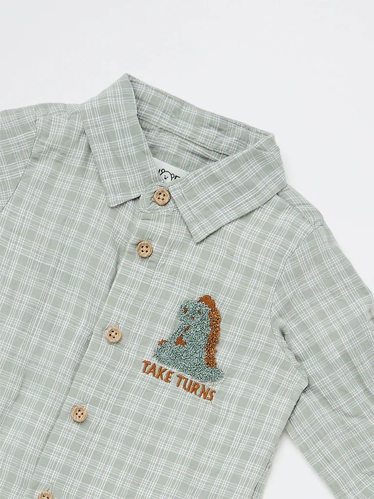 HOP Baby Boys Sage Checkered Cotton Shirt - Image 4