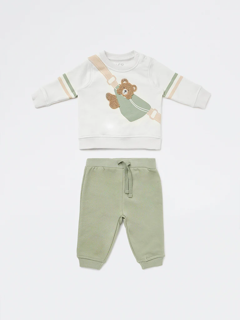 HOP Baby Boys Sage Cotton-Blend Sweatshirt and Joggers Set